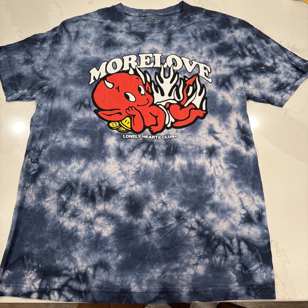 Massive Action T-Shirt Men XL Blue NWOT More Love Lonely Hearts Club Tie-Dye Tee